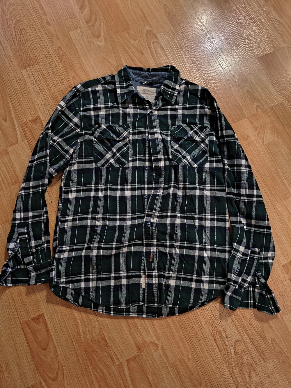 Weatherproof Vintage Casual Green Plaid Long-Sleeve Button-Down Shirt